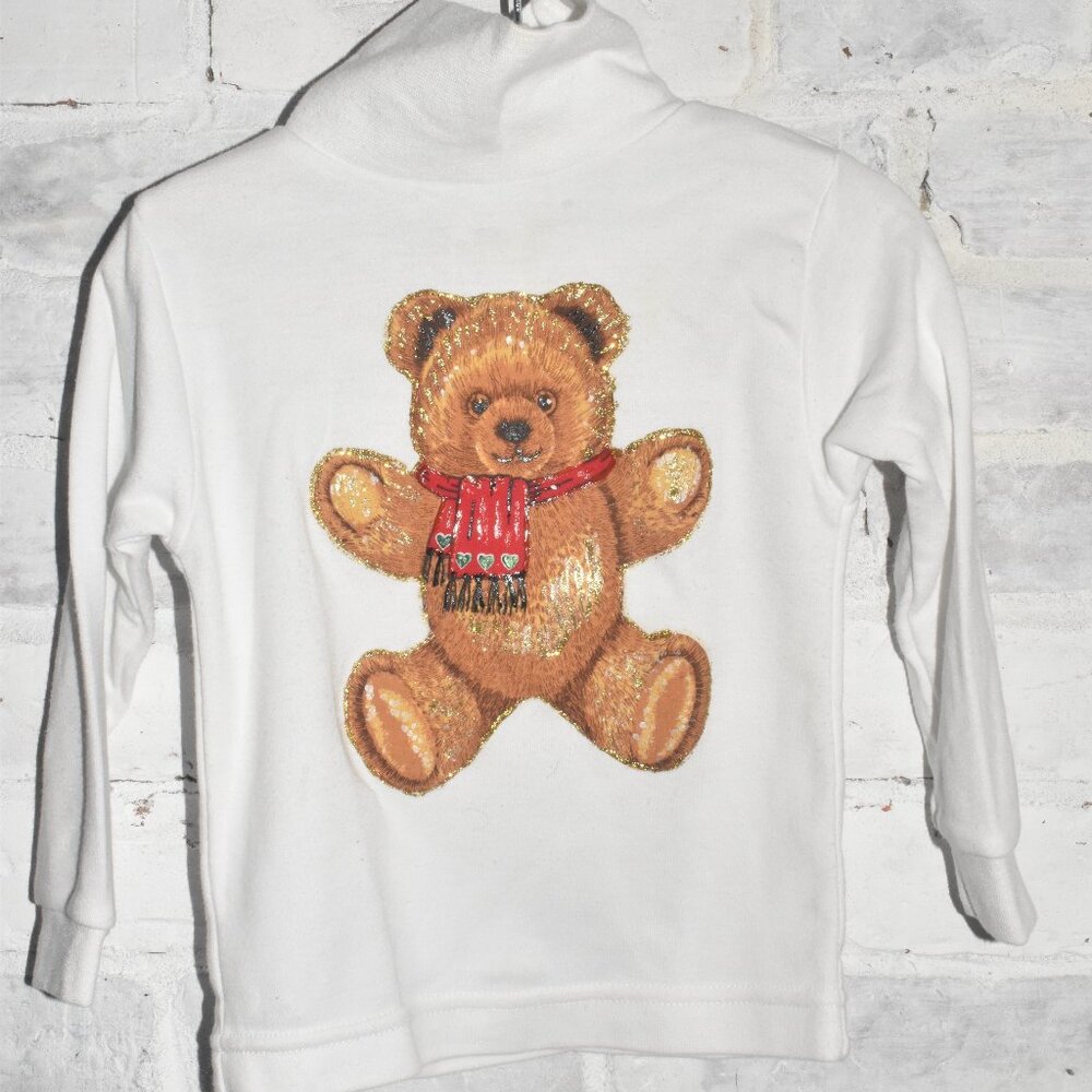 Vintage Holiday Glitter Teddy Bear Kids Closet Turtleneck Size 18 Months - Picture 2 of 6